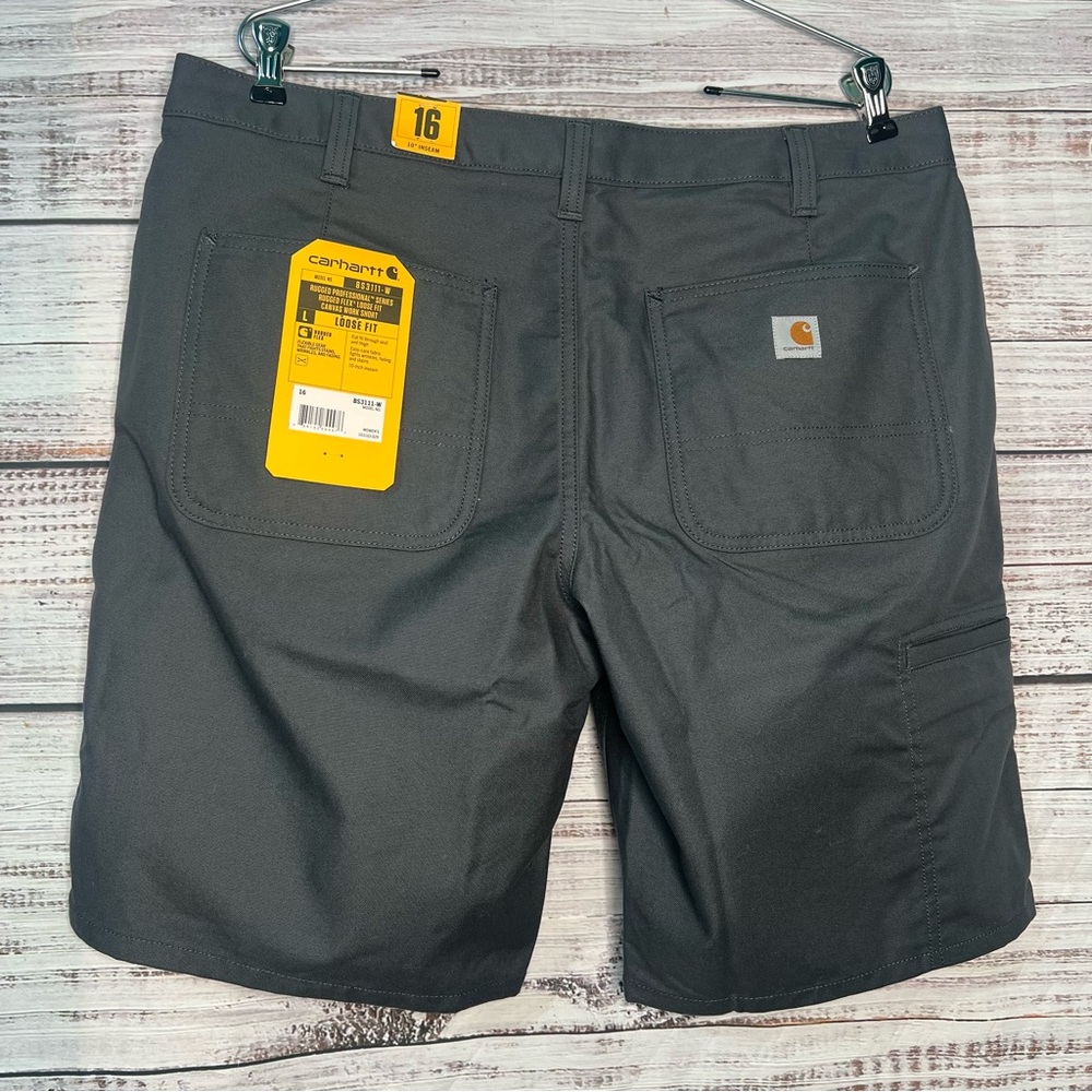 Carhartt Womens 16 Gray Rugged Professional Series Flex Loose Fit‎ Canvas Shorts
